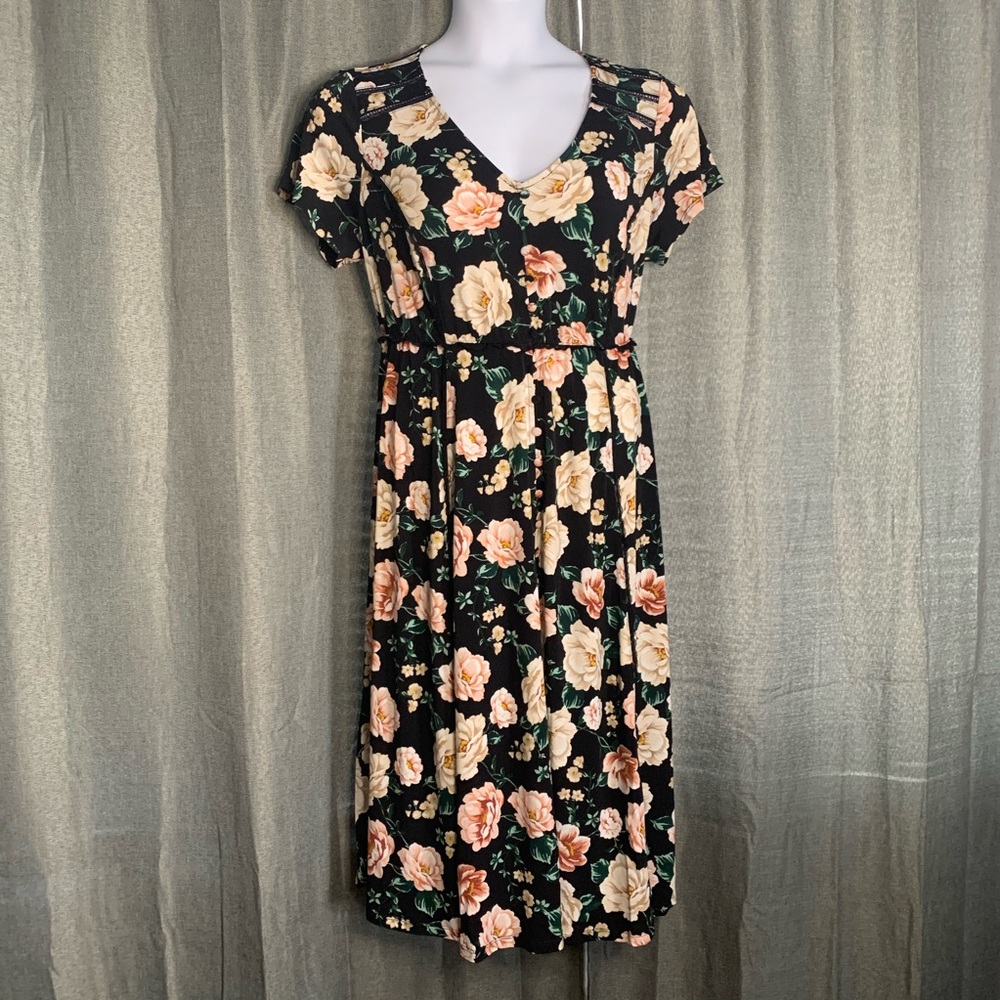 New Black floral studio knit midi dress